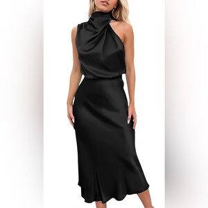 Alidamo Satin Dress Sleeveless Medium Black NWT